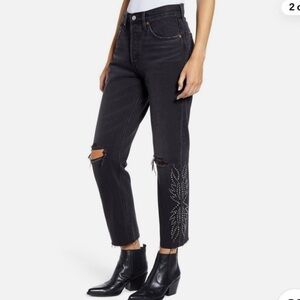 Levi's Black Ankle Cropped Jeans with Distressed Knee
